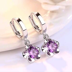 Sterling Silver and Purple Flower Earrings